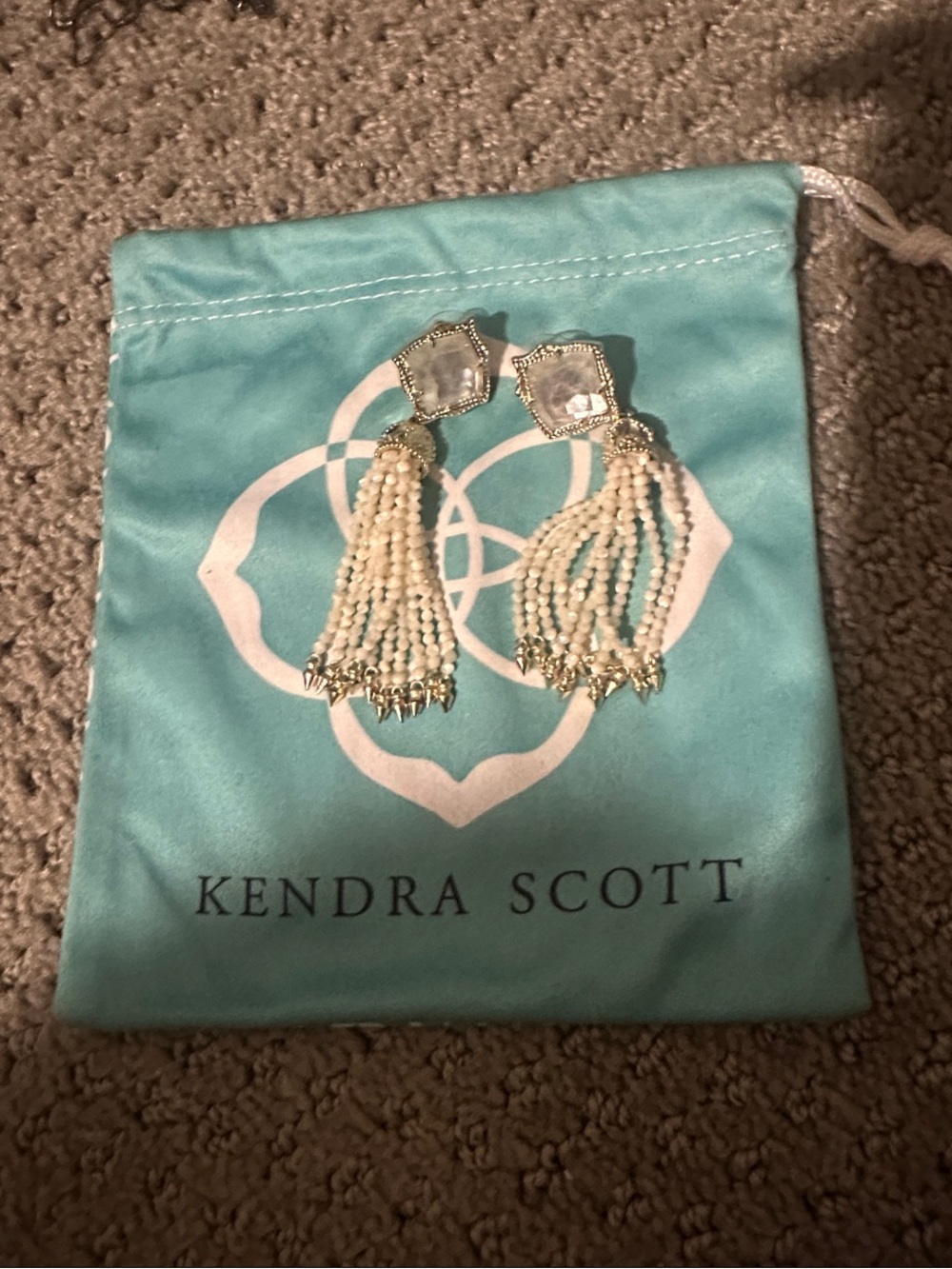 Kendra Scott Ivory Beaded Tassel Drop Earrings with Gold Accents